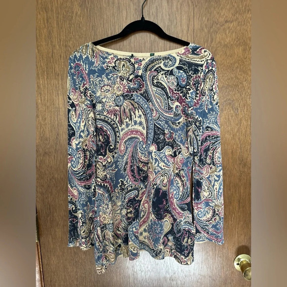 Lauren Ralph Lauren Blue & Purple Paisley 100% Silk Sweater size Small Petite - Picture 2 of 5